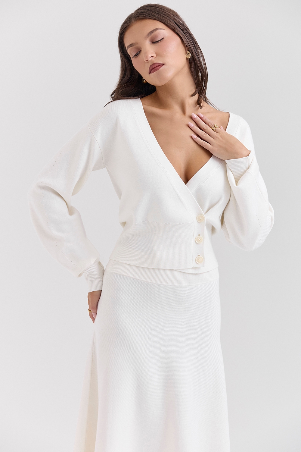 Rowan-Ivory Wool Balloon Sleeve Wrap cardigan