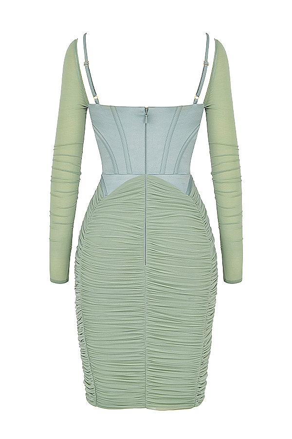 Freyja-Green Gathered Corset Dress