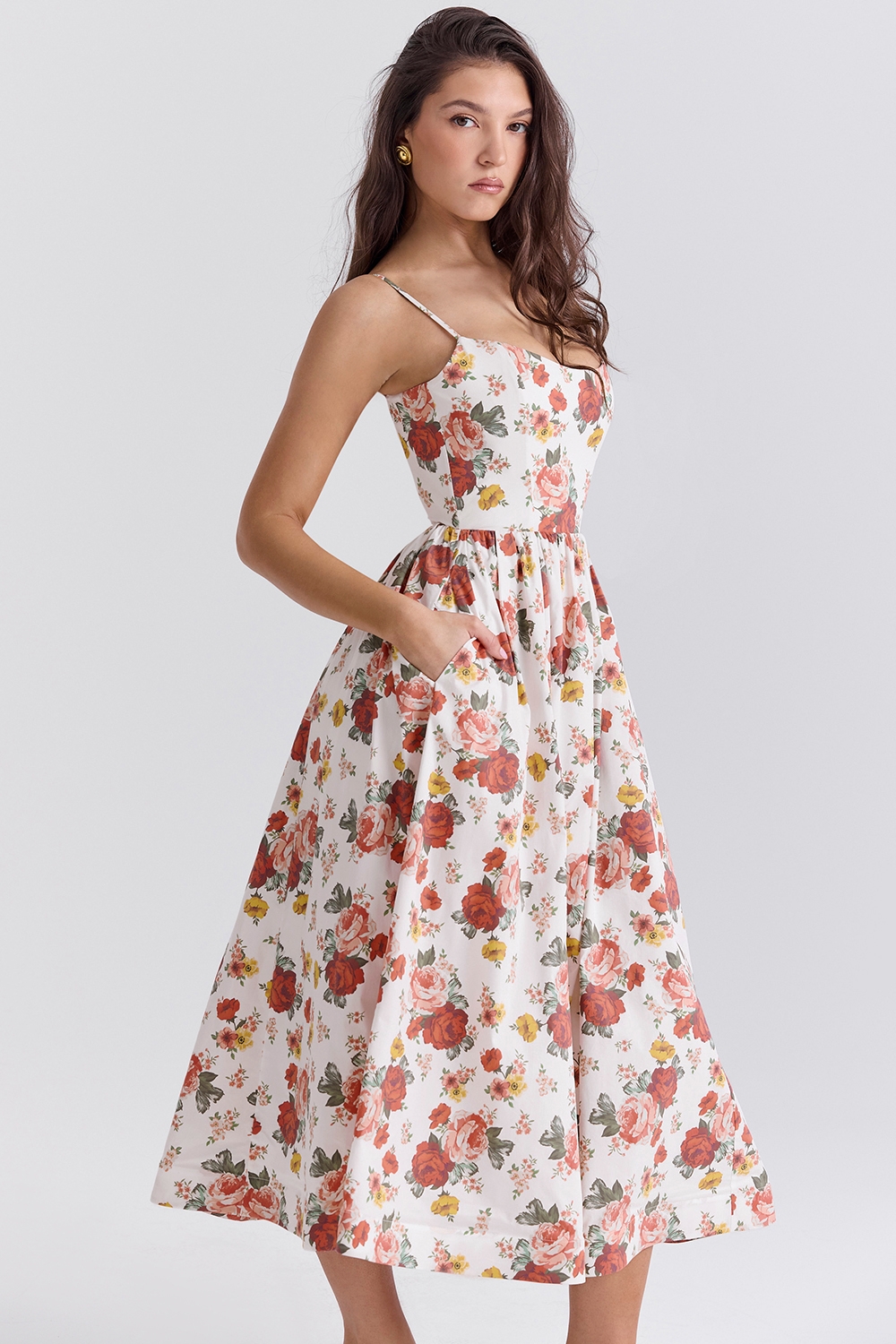 Lolita-Italian Rose Print Cotton Corset Sundress