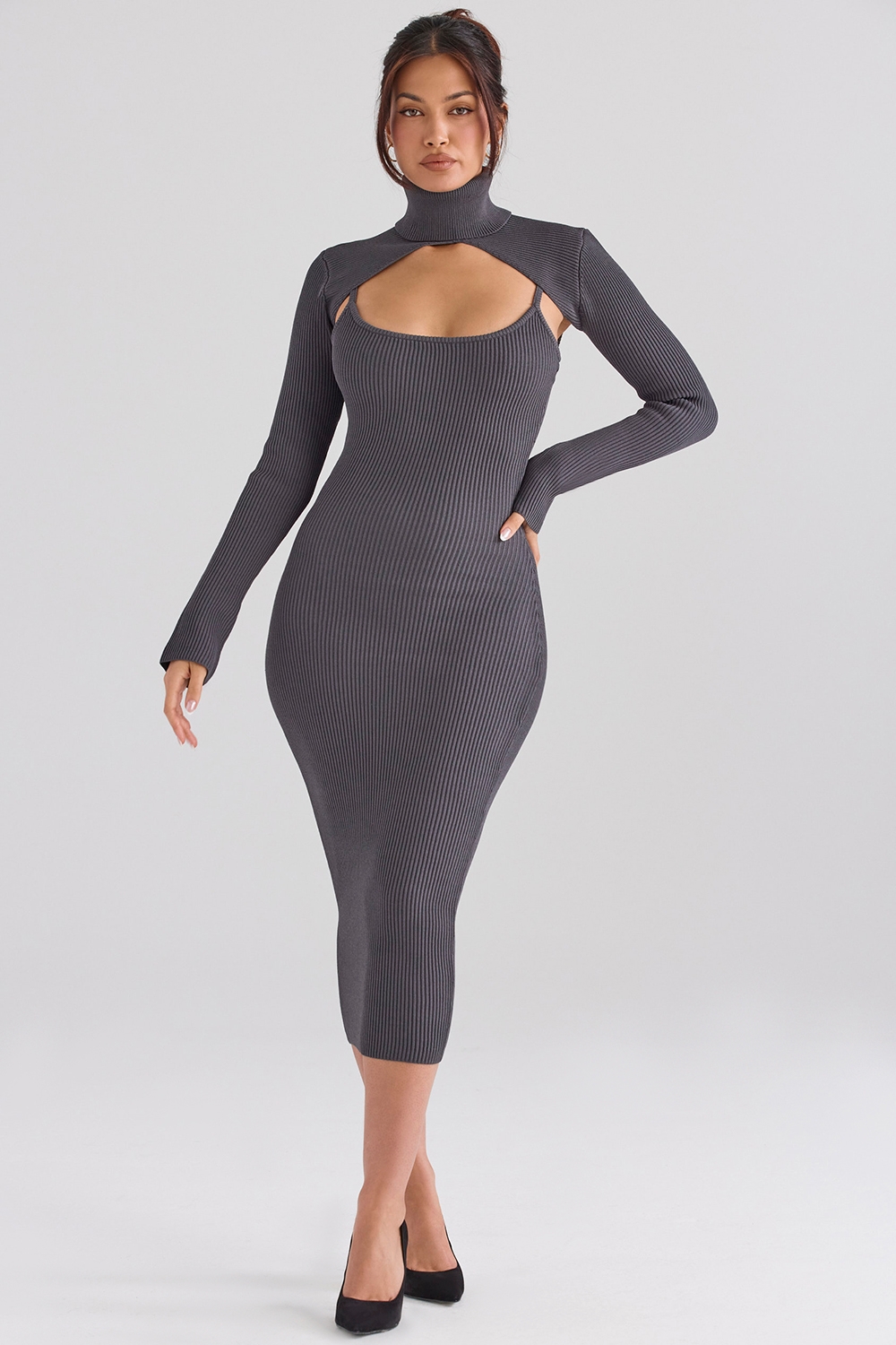 Meliora-Charcoal Knit Midi Dress - SALE