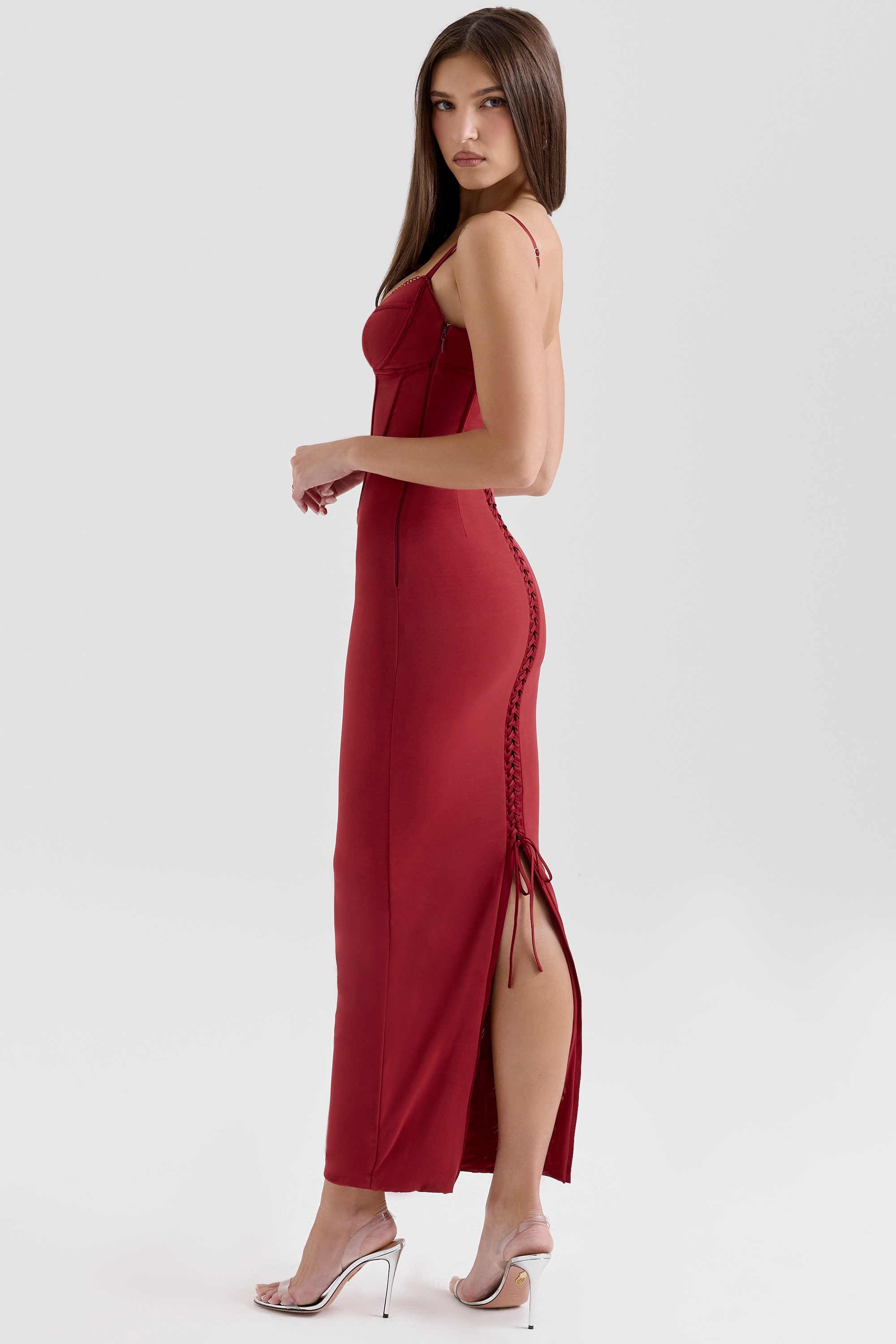 Romy-Wine Mesh Bodycon Maxi Dress