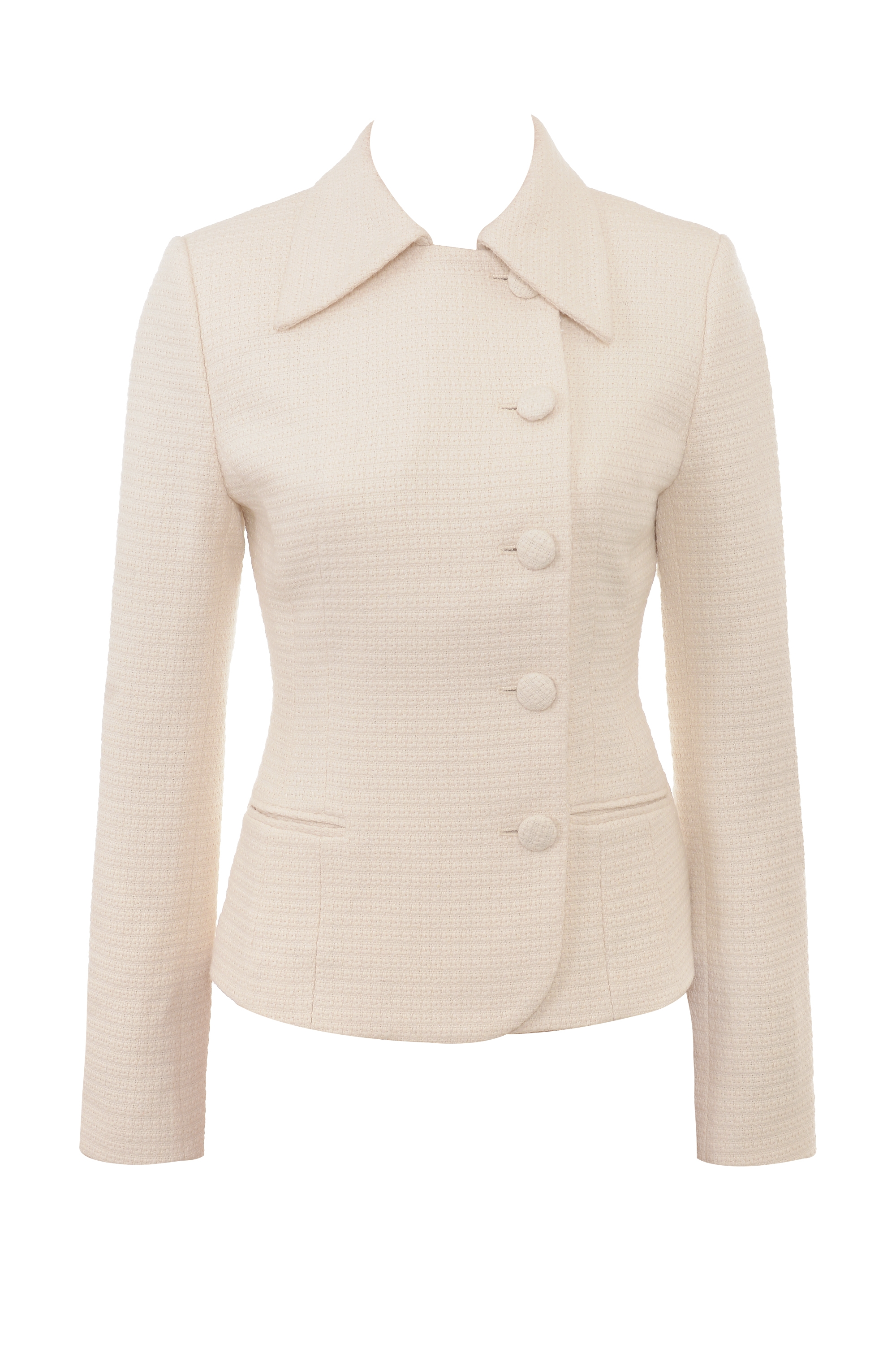 Misha-Cream Boucle Button Front Blazer