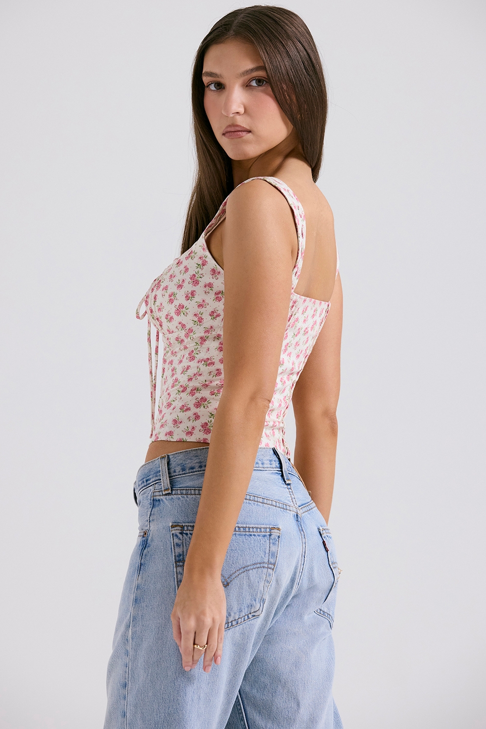 Chicca-White Rosebud Print Top