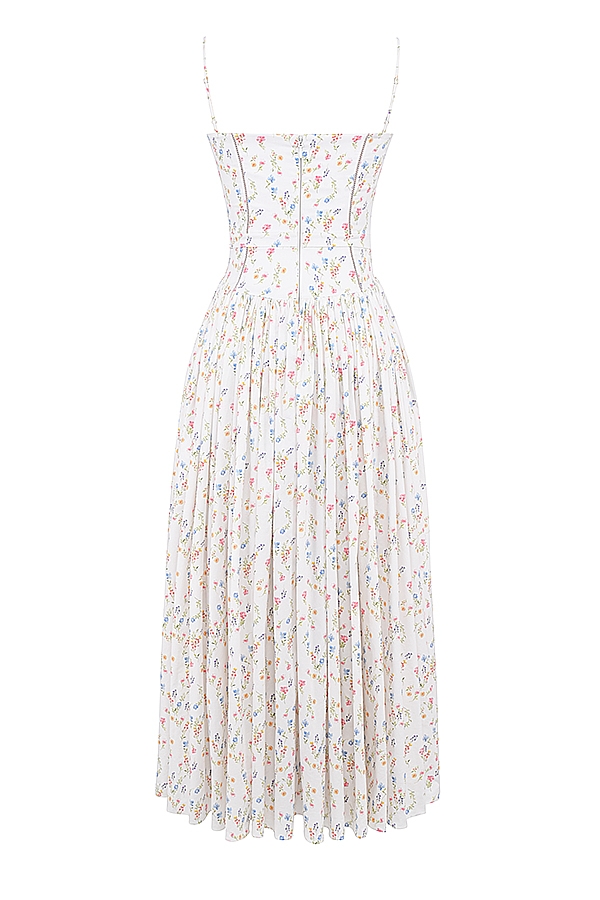 Ysabella-White Posy Print Cotton Maxi Sundress