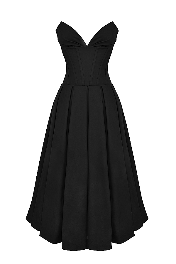 Lady-Black Strapless Midi Dress