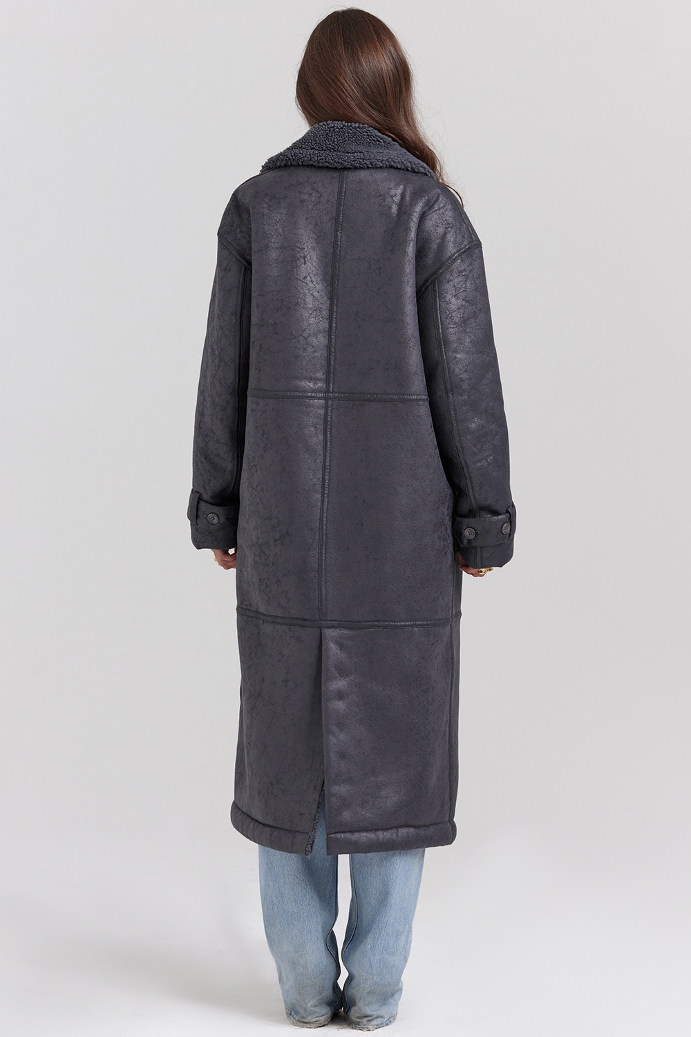 Deiji-Grey Vegan Shearling Coat