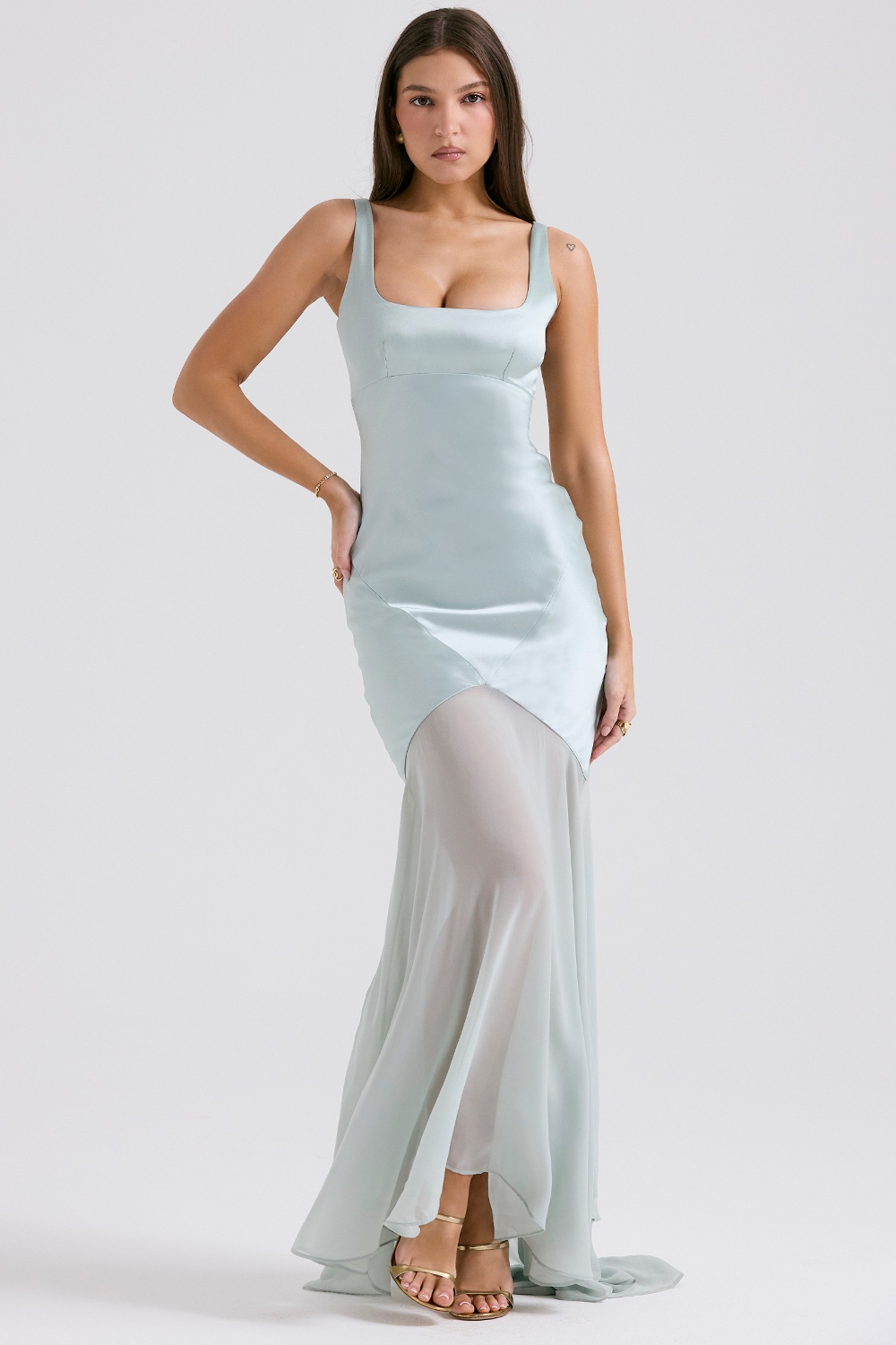 Vittoria-Pistachio Chiffon Floor Length Gown