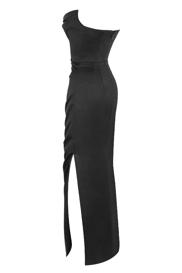 Adrienne-Black Satin Strapless Corset Maxi