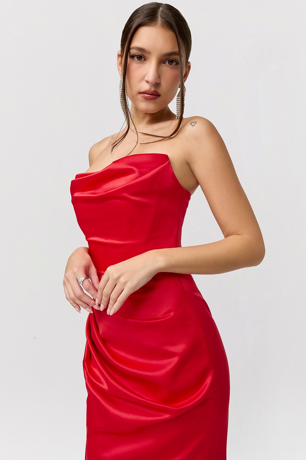 Adrienne-Scarlet Satin Strapless Gown