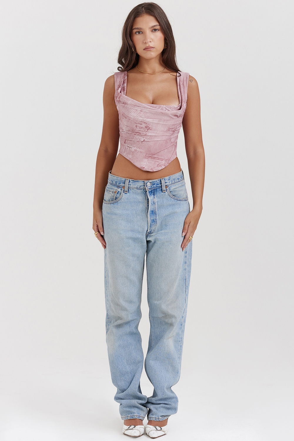 Una-Pink Print Corset