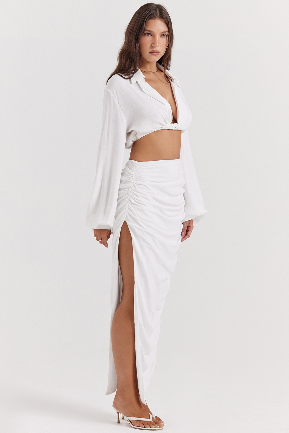 Loie-White Gathered Maxi Skirt
