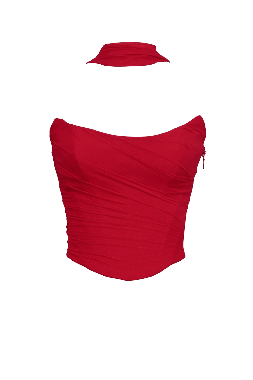 Hallie-Holly Red Strapless Corset Top with Detachable Neck Scarf