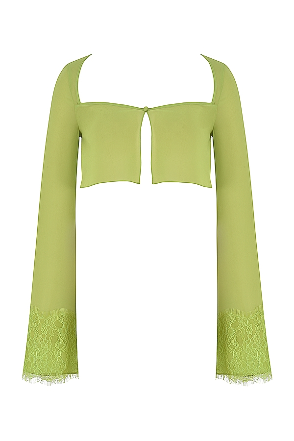 Tara-Lime Green Georgette Cropped Top
