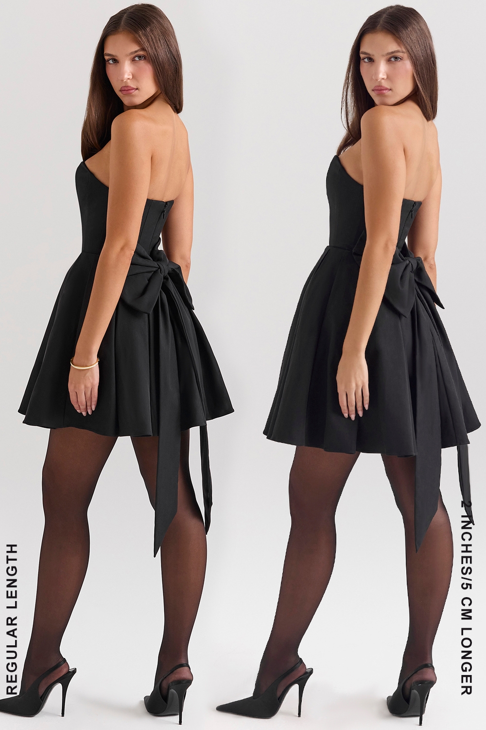 Emmanuela-Black Strapless Detachable Bow Mini Dress