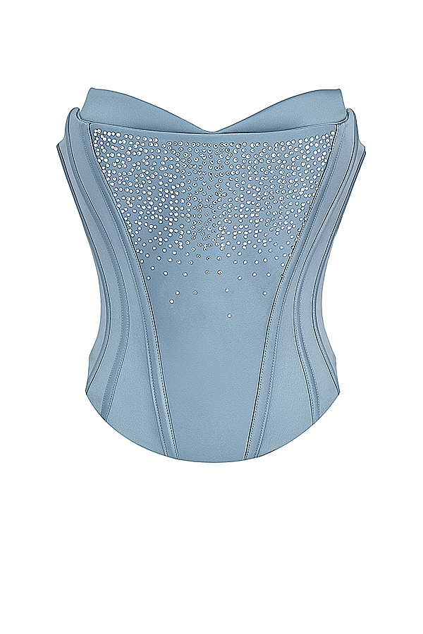 Nastassia-Cool Blue Embellished Satin Corset