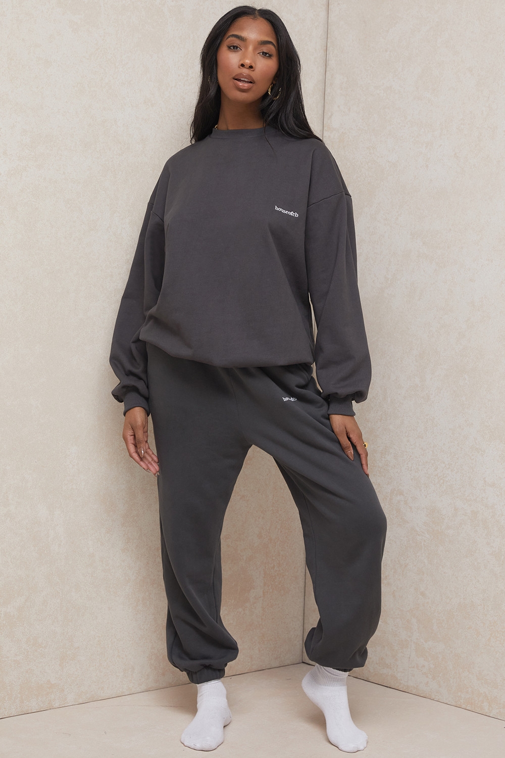 Sky-Charcoal Fleece Back Jogging Trousers