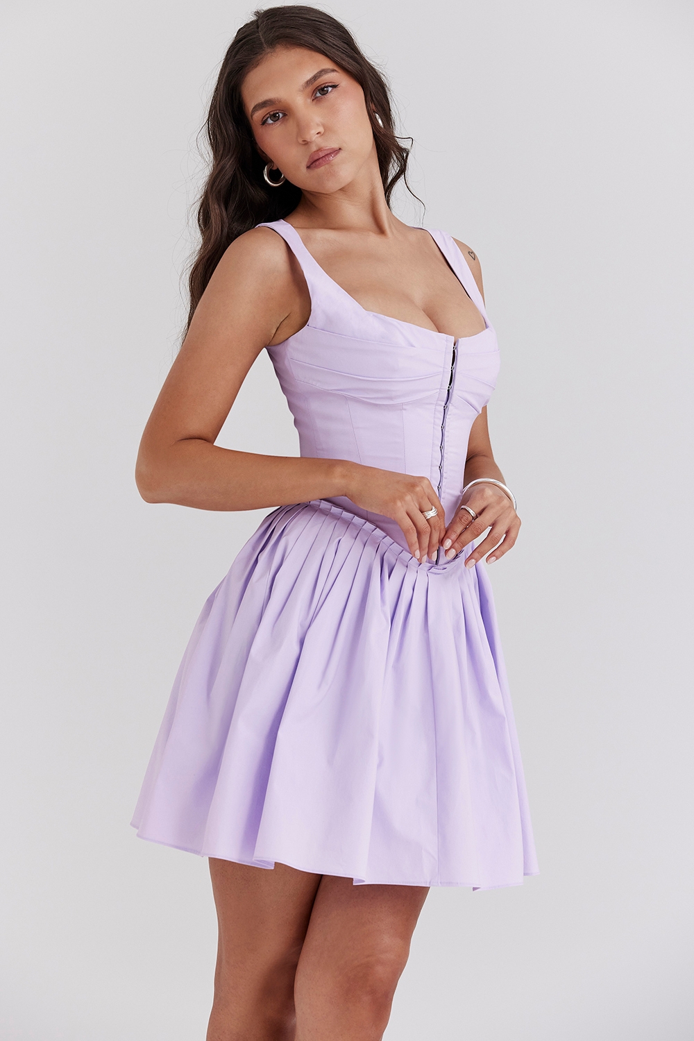 Cupid-Orchid Pleated Cotton Mini Dress