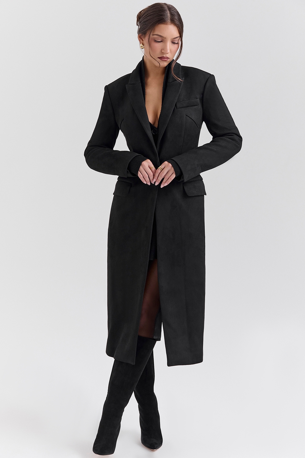 Remi-Black Single Breasted Long Coat