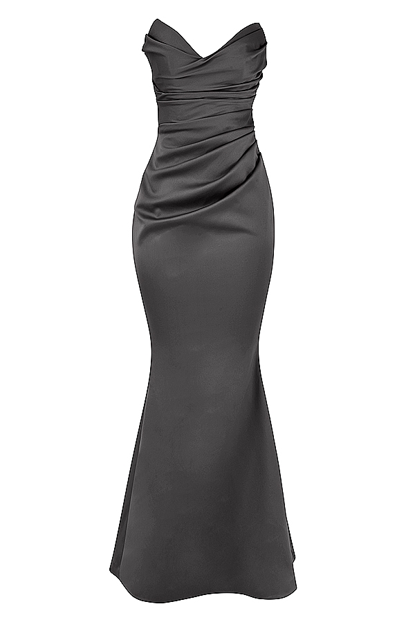 Fleur-Shadow Satin Strapless Gown