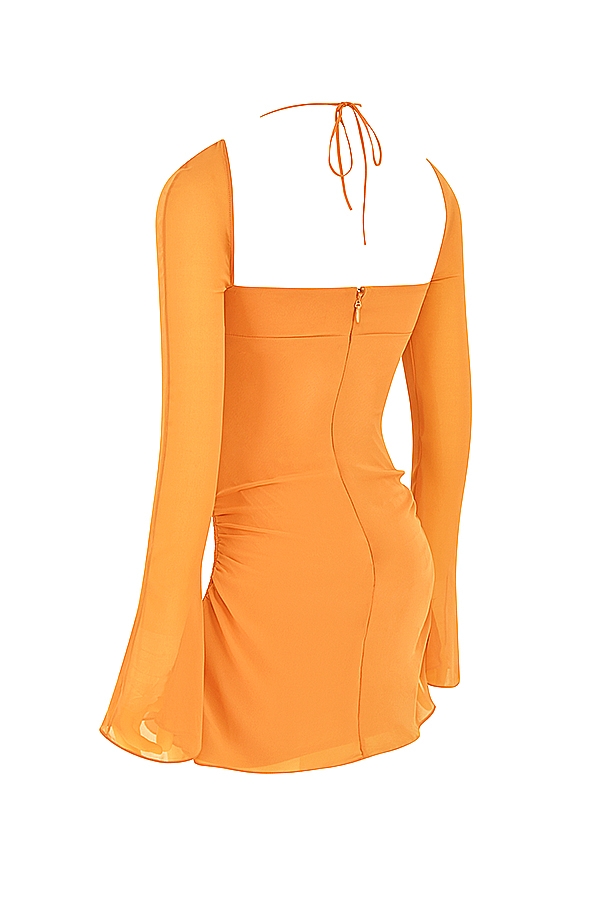 Baby-Tangerine Chiffon Halter Mini Dress
