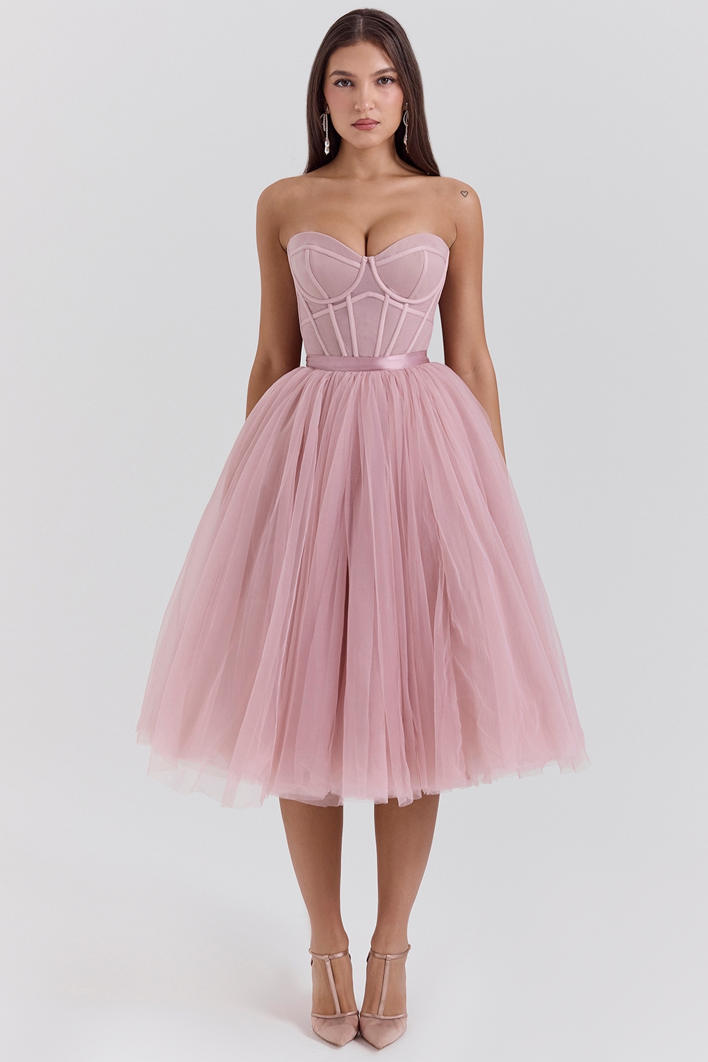 Darling-French Rose Tulle Midi Dress - SALE