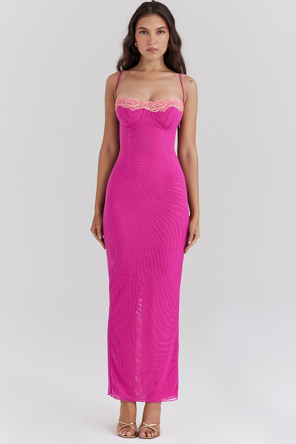 Aiza-Raspberry Lace Trimmed Maxi Dress
