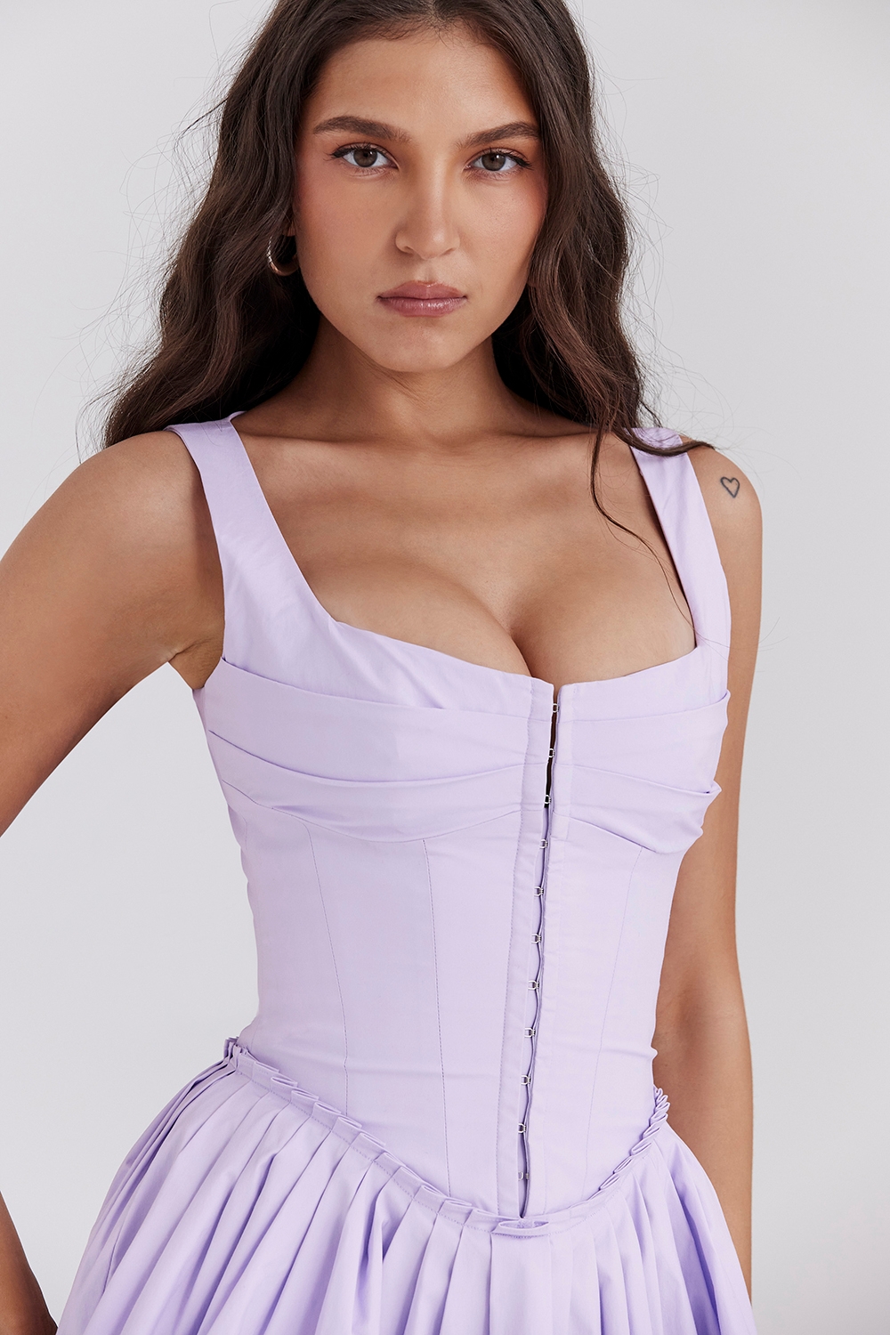 Cupid-Orchid Pleated Cotton Mini Dress