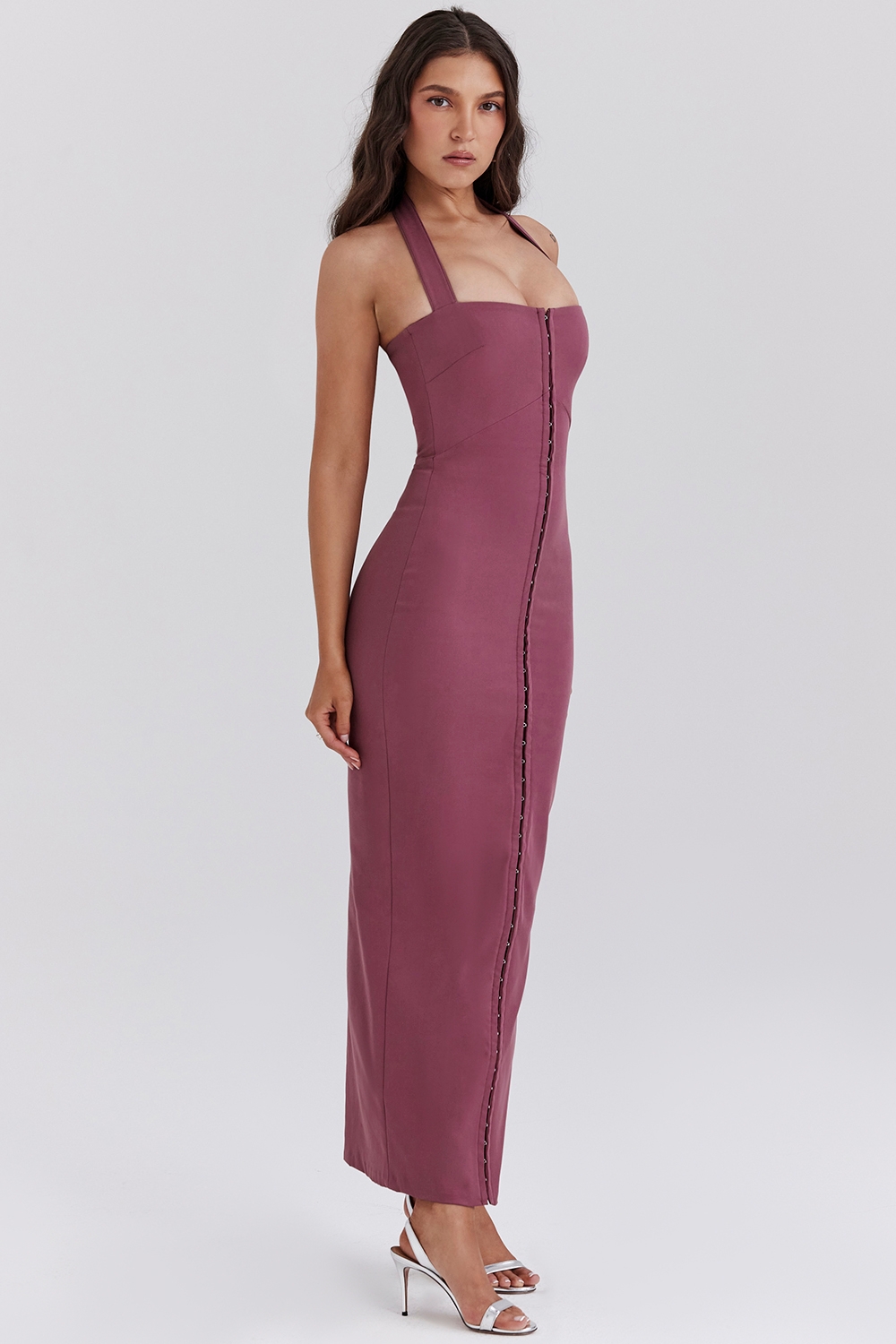 Mia-Mulberry Twill Halter Maxi Dress