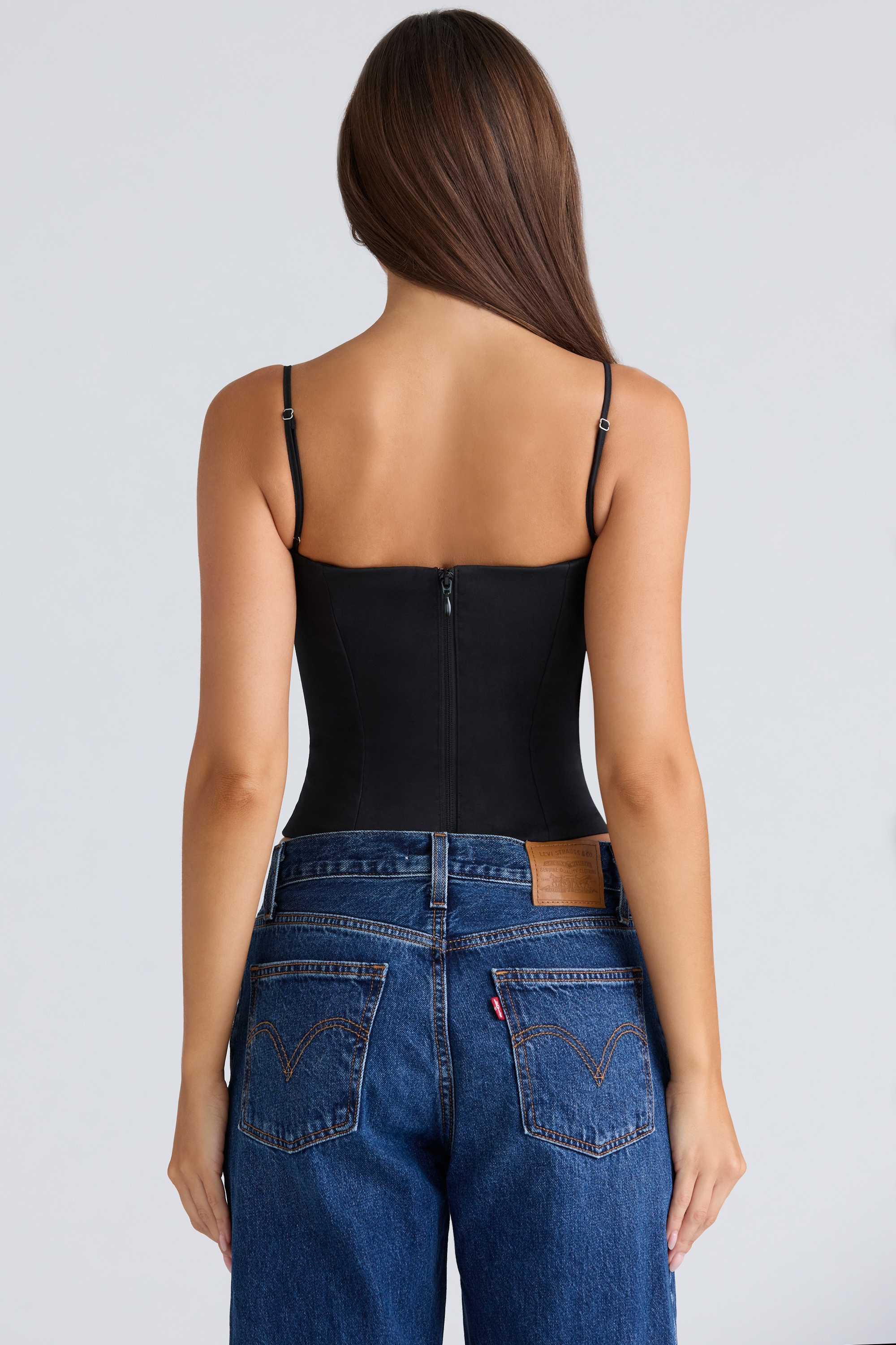 Samaria-Black Stretch Twill Cupped Corset Top