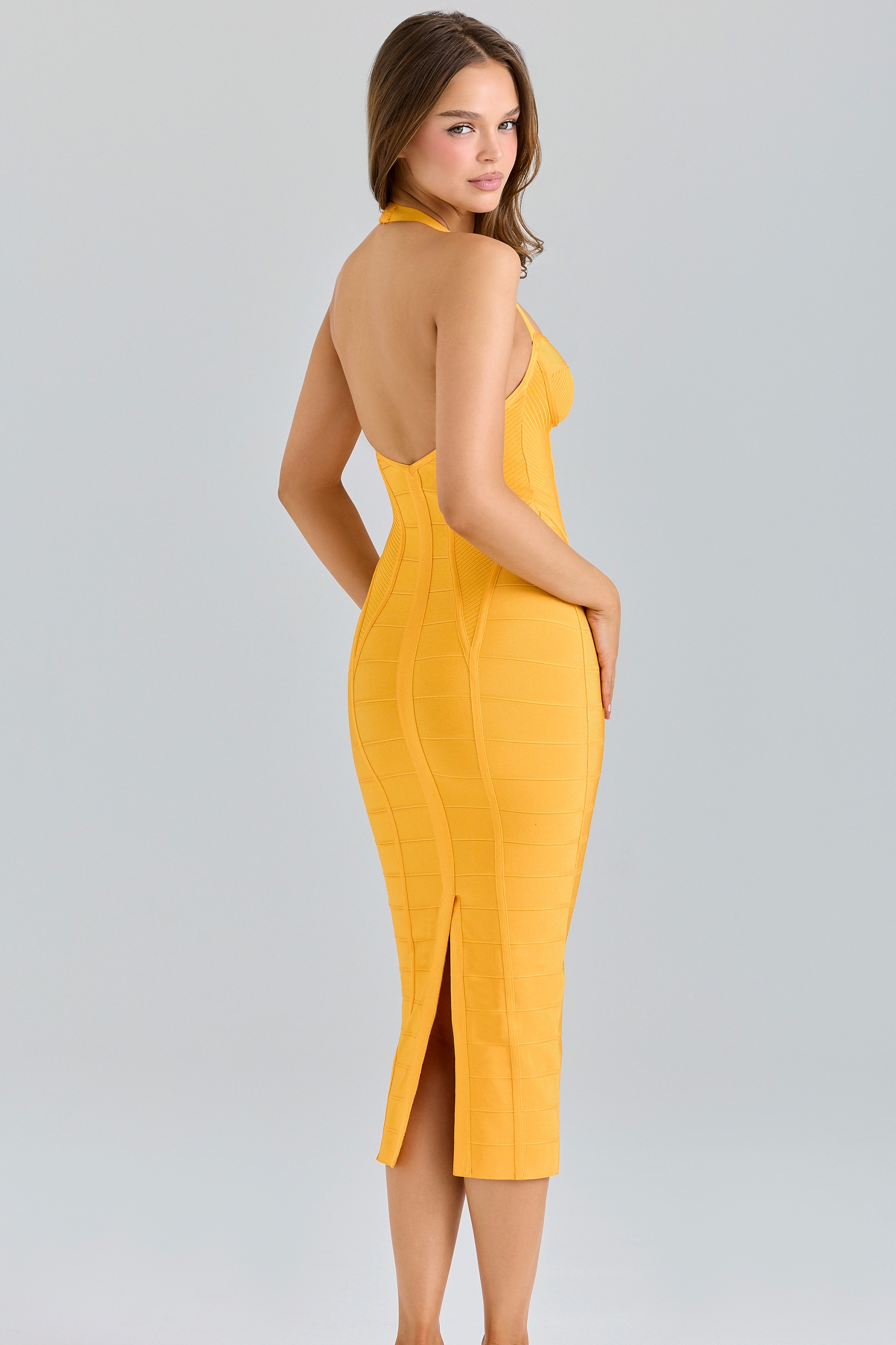 The Sculpt-Orange Sherbet Midi Bandage Dress