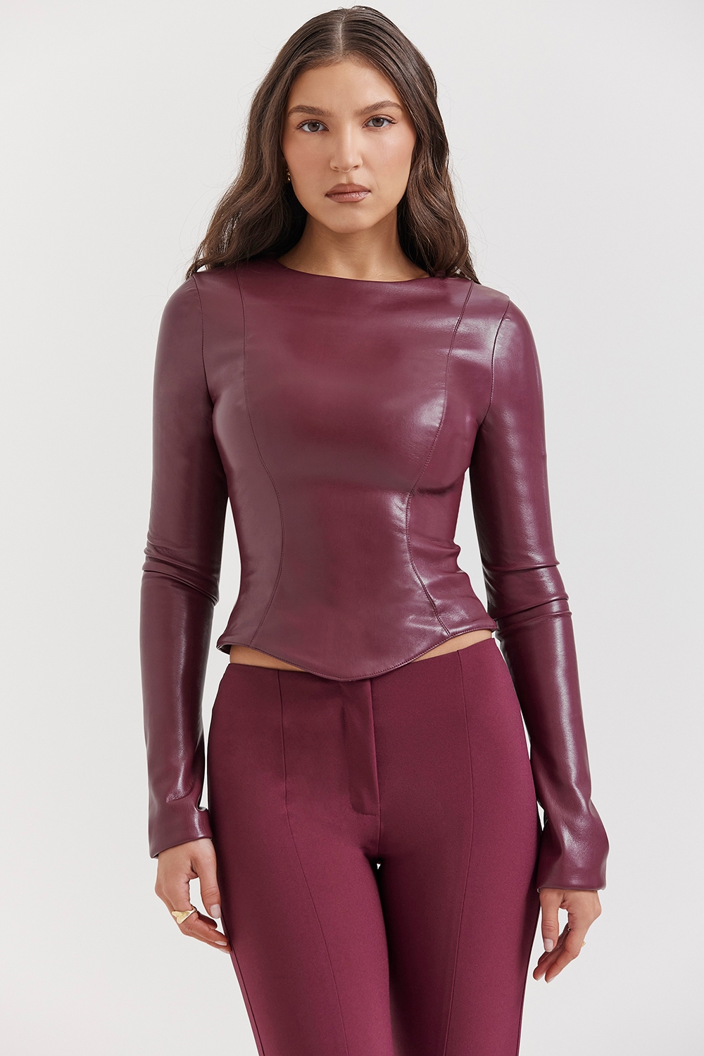 Mylah-Wine Vegan Leather Top