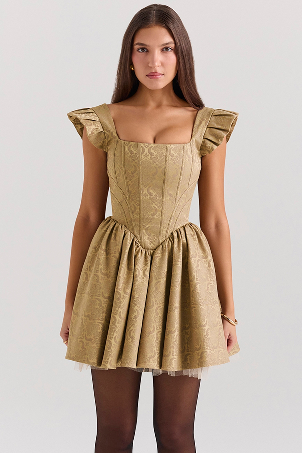 Saasha-Gold Jacquard Mini Dress - SALE