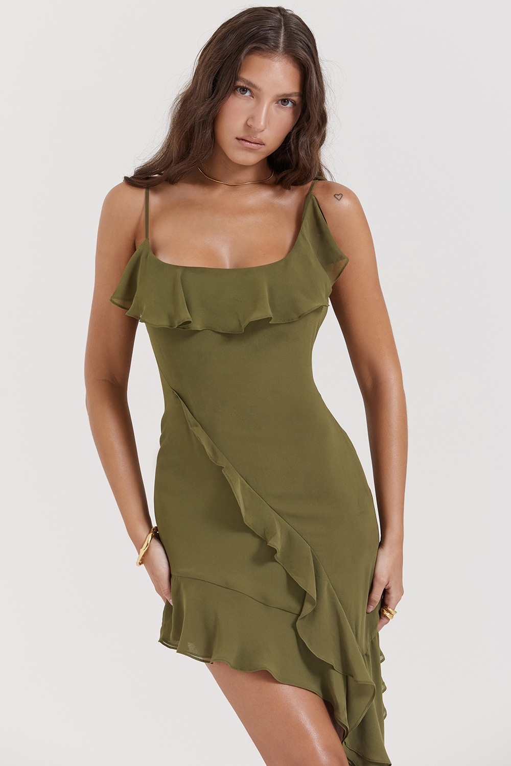 Marcia-Olive Ruffle Mini Dress