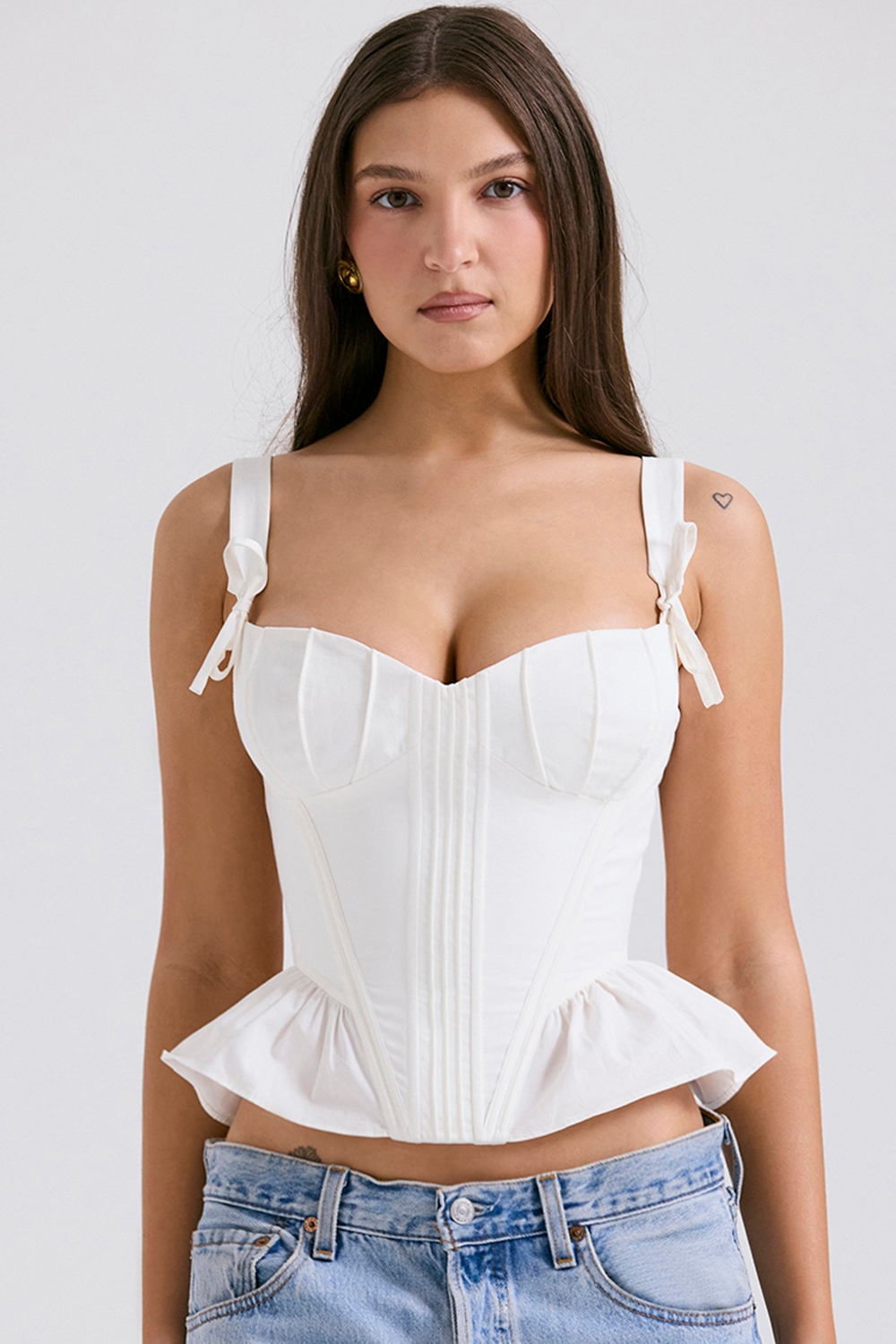 Gigou-White Peplum Cotton Corset