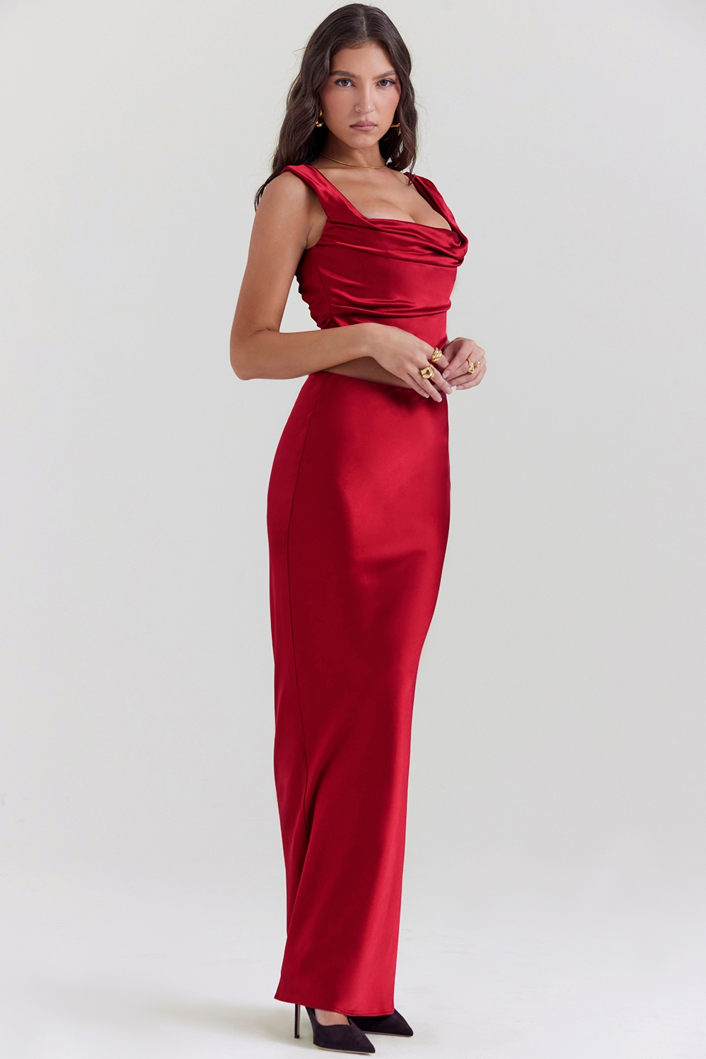 Sydel-Ruby Satin Bias Cut Maxi Skirt