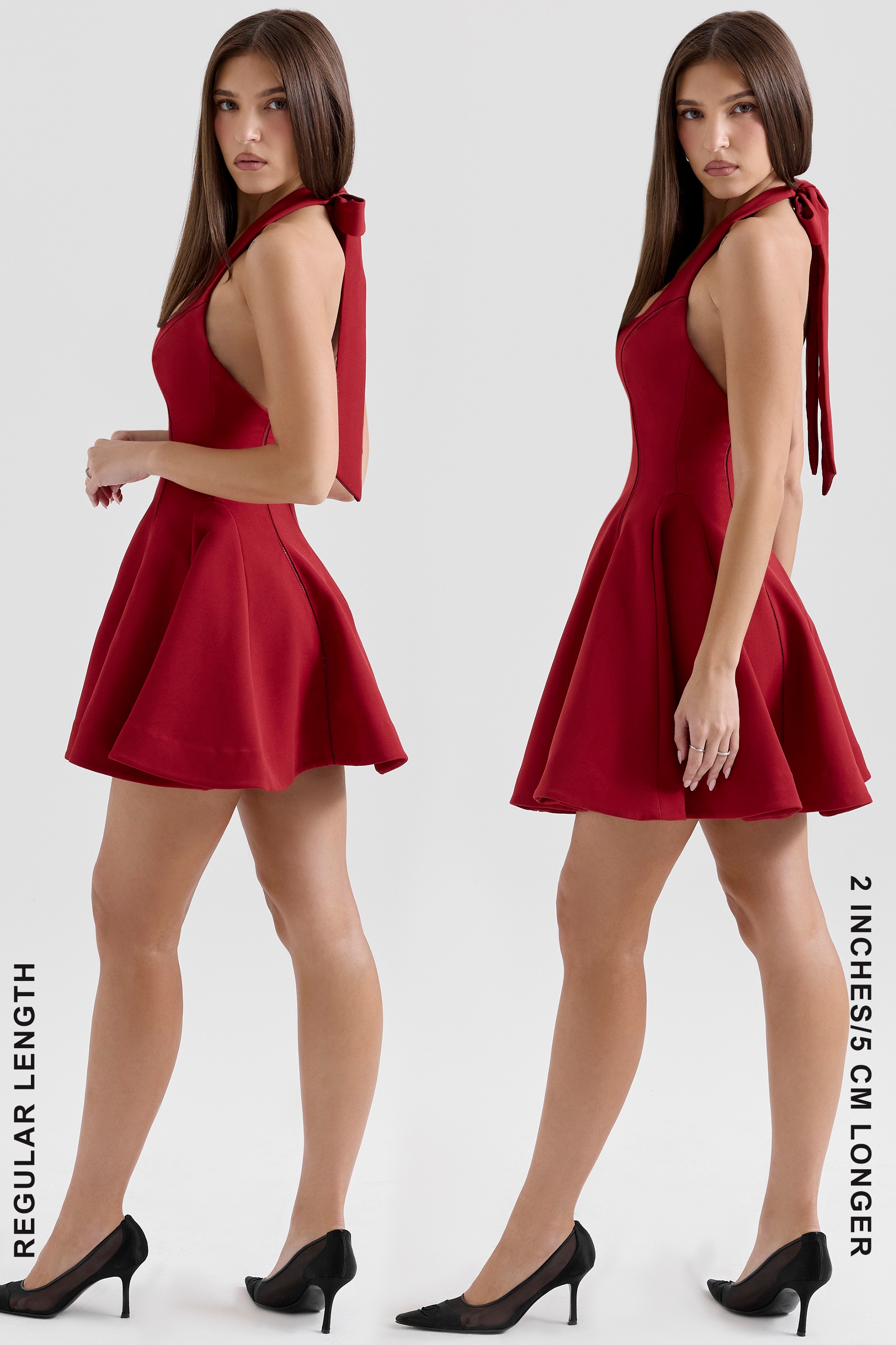 Loulette-Red Halter Neck Bow Mini Dress