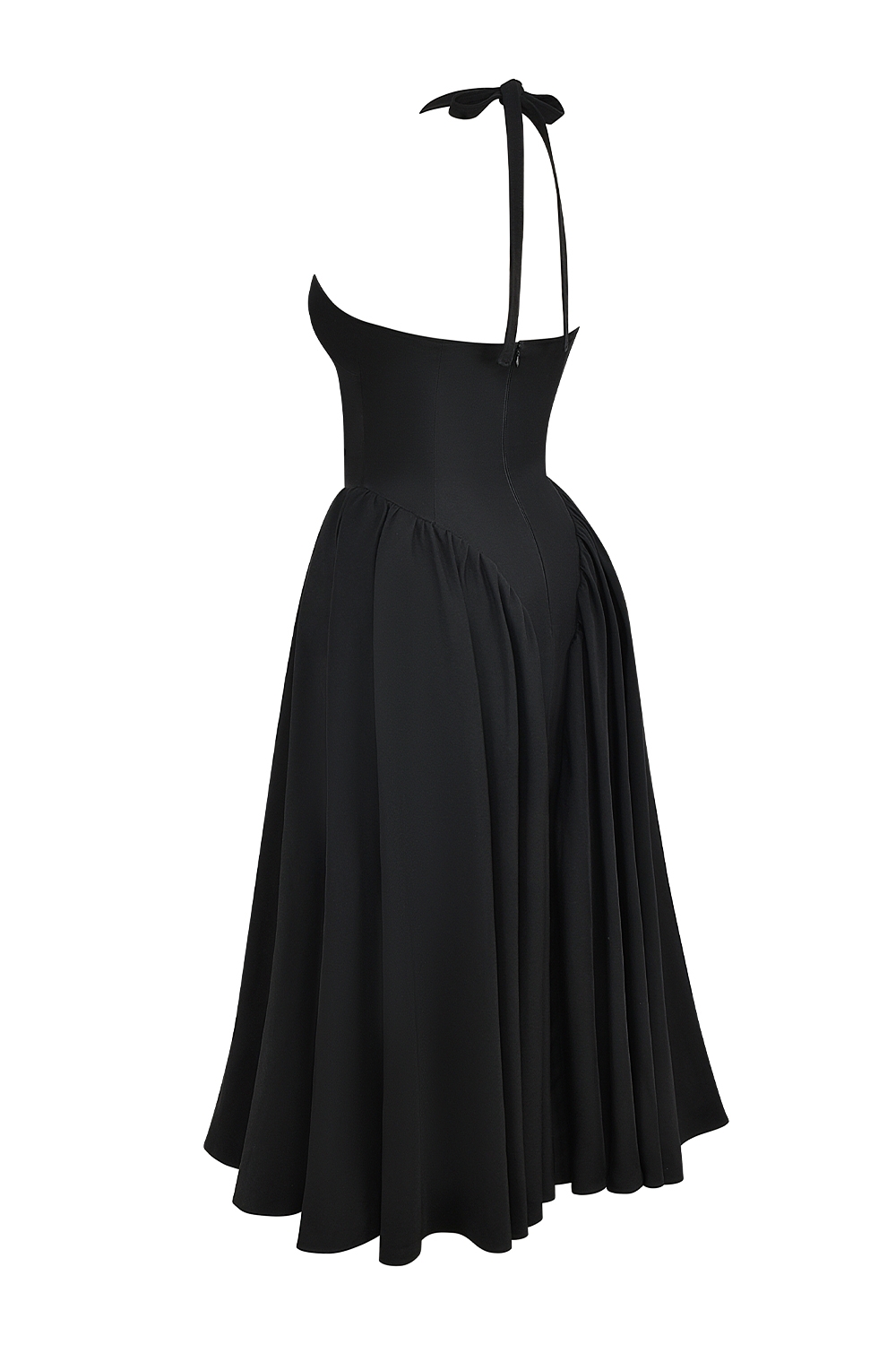Marilyn-Black Twill Halter Midi Dress