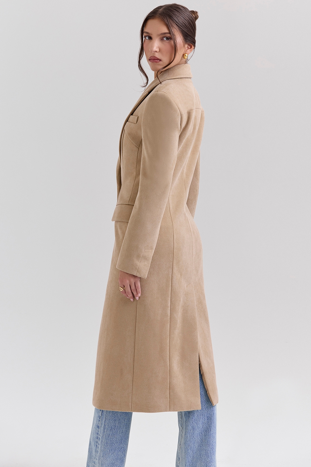 Remi-Camel Single Breasted Long Coat