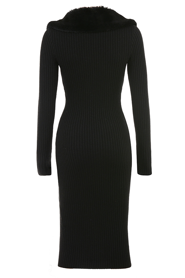 Raine-Black Faux Fur Trim Dress - SALE