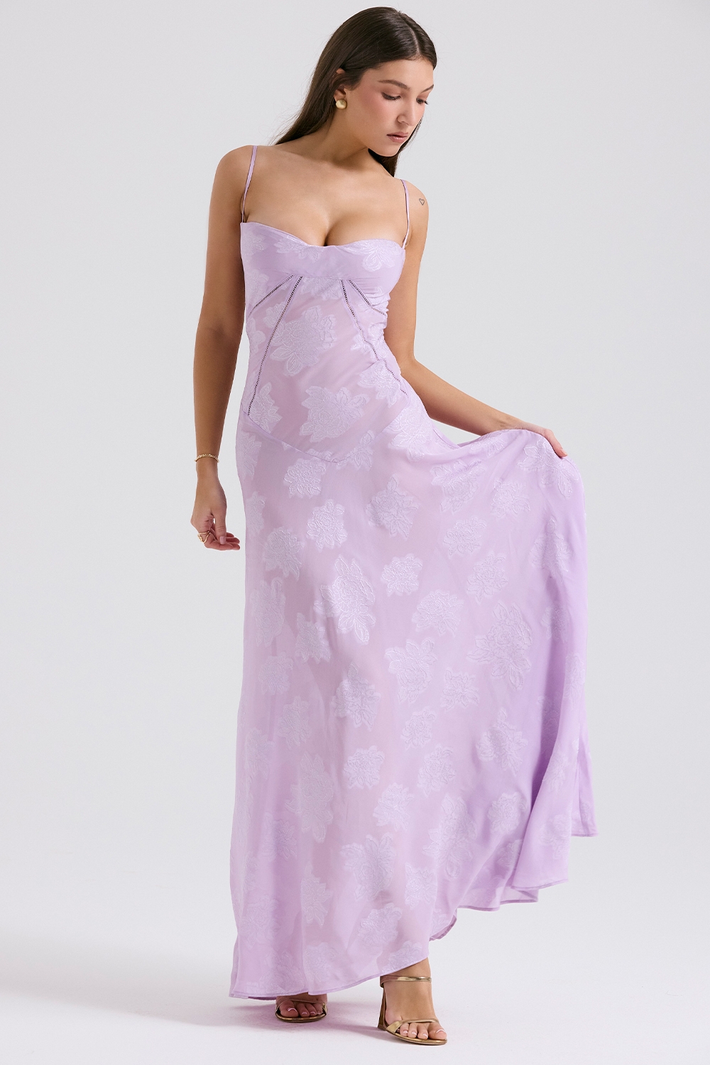 Seren-Orchid Floral Lace Back Maxi Dress