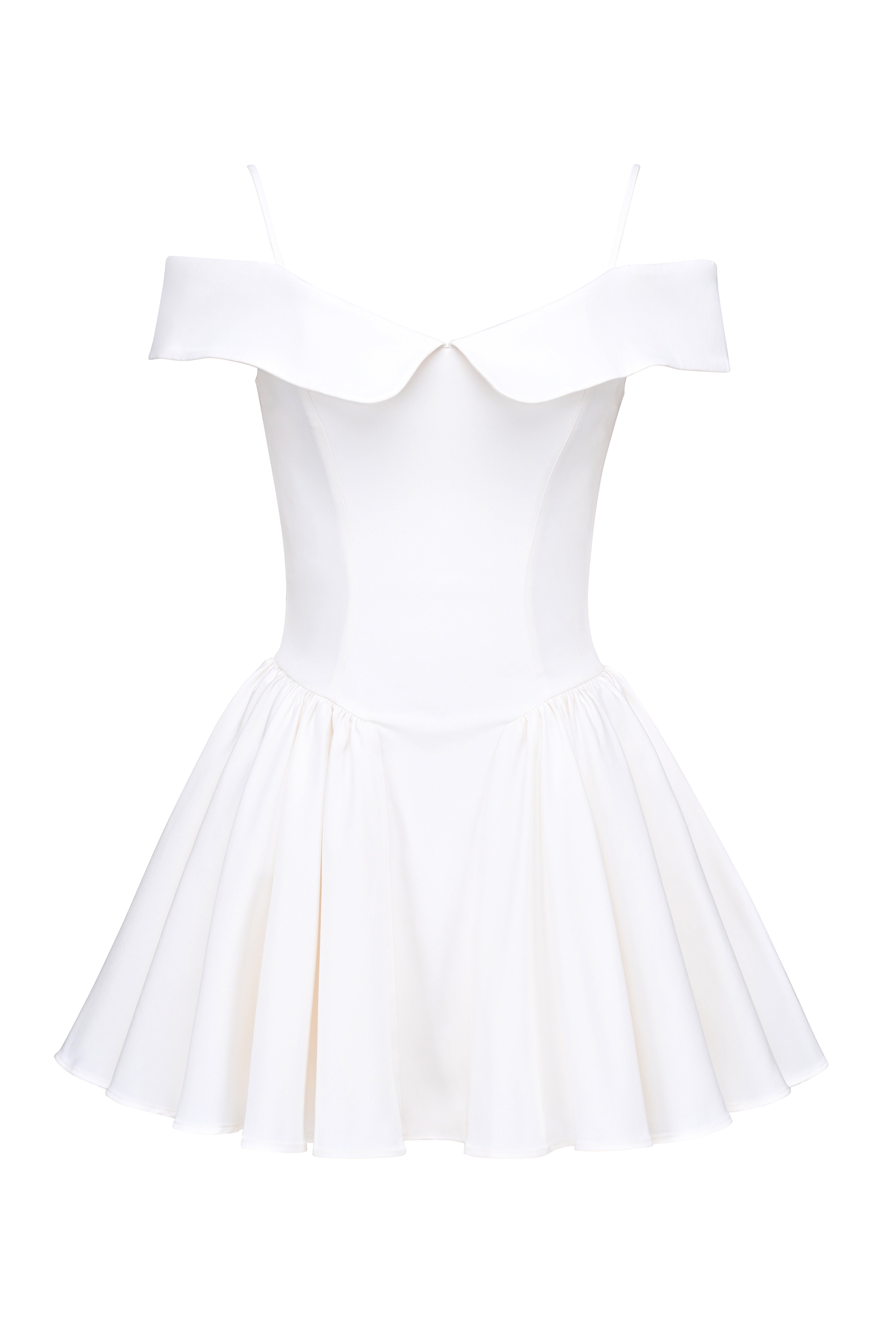Elida-White Twill Off Shoulder Mini Dress