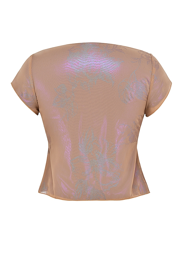 Maia-Shimmer Cafe Au Lait Tie Front Top