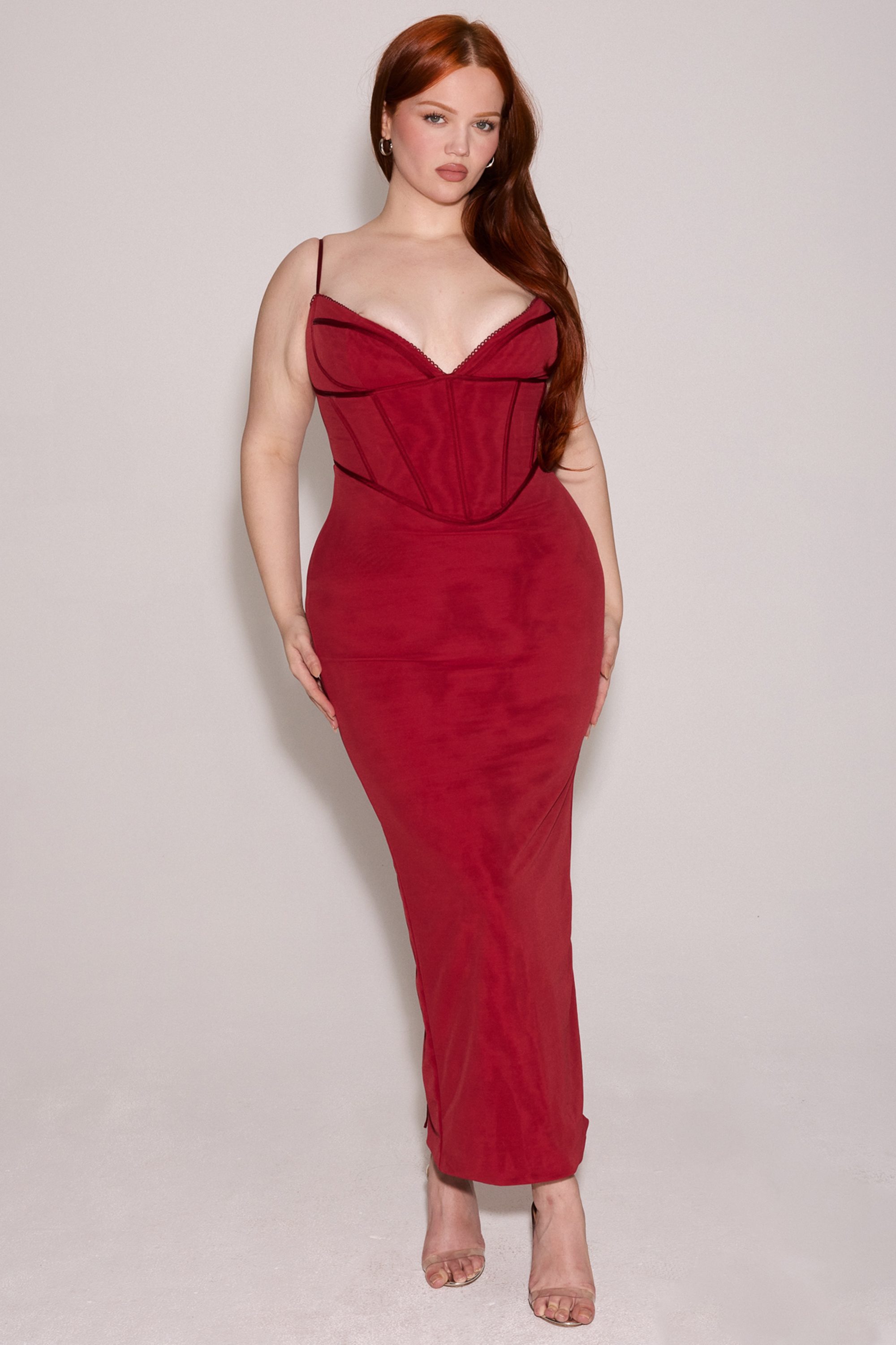 Romy-Wine Mesh Bodycon Maxi Dress