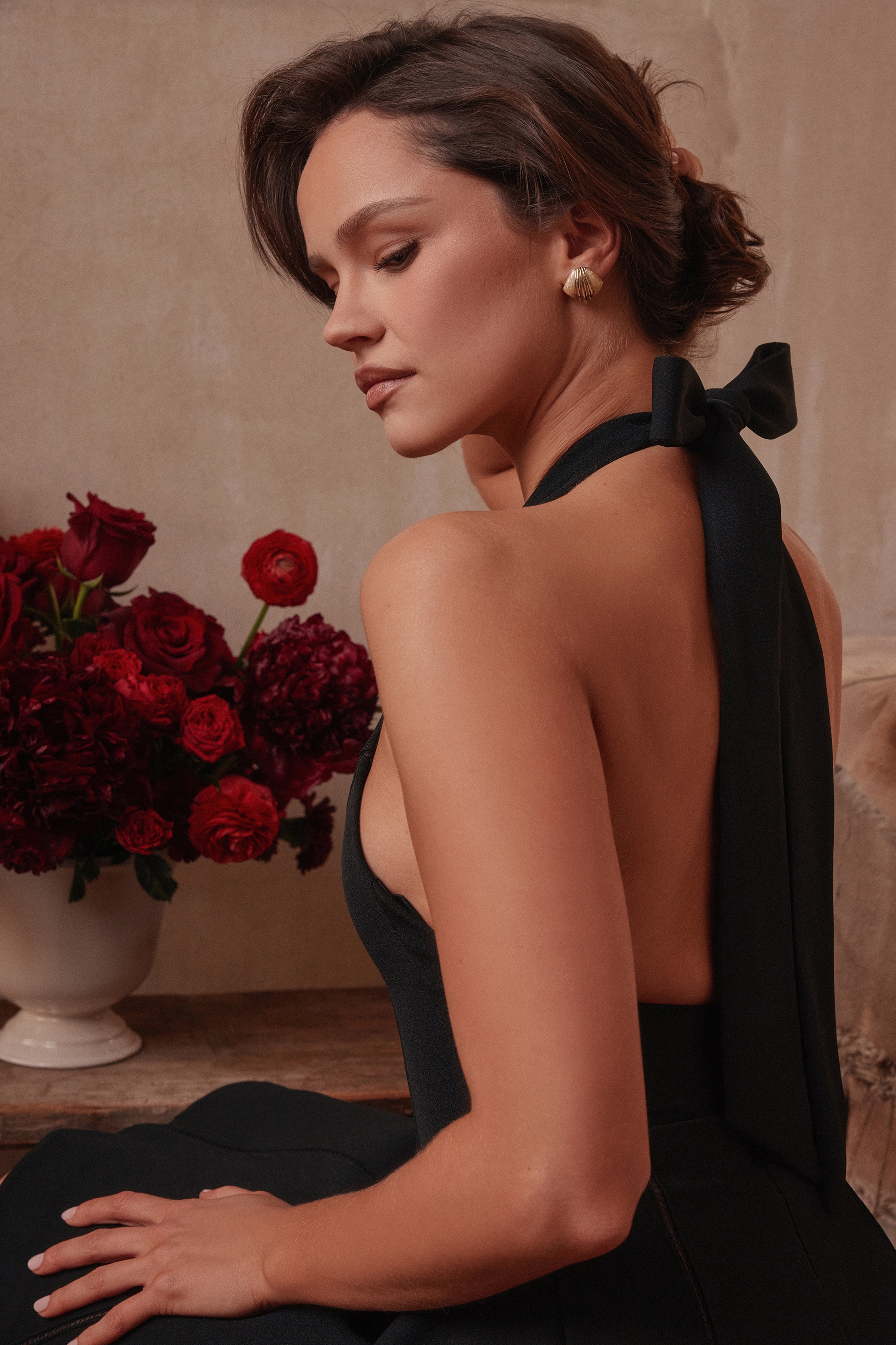 Loulette-Black Halter Neck Bow Mini Dress