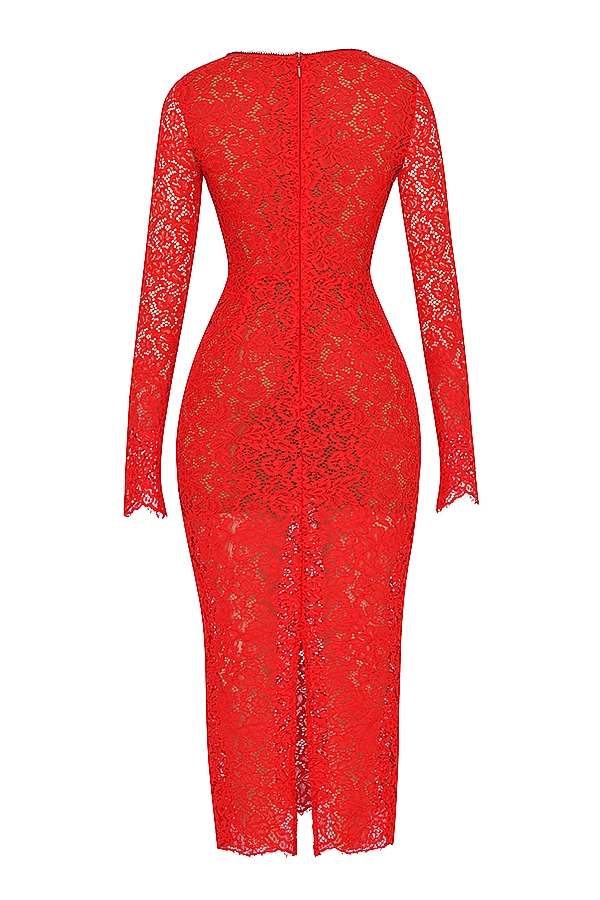 Lisandra-Red Lace Maxi Dress