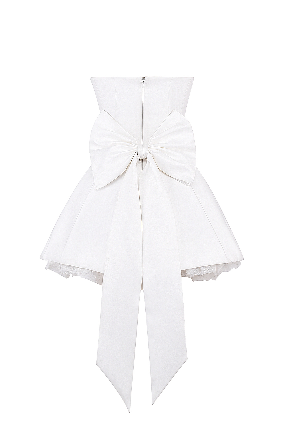 Noele-White Satin Strapless Bow Mini Gown