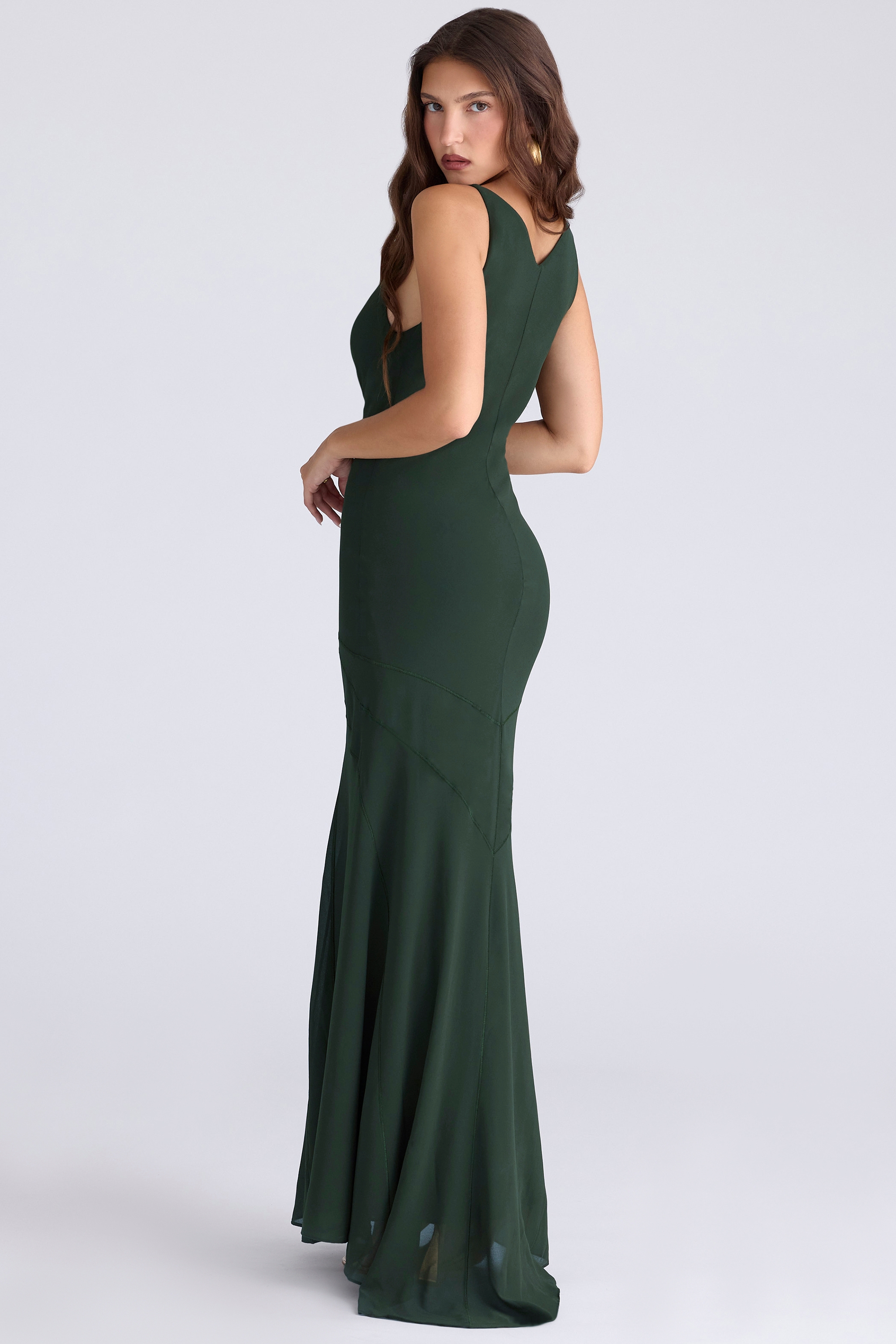 Sacha-Forest Green Georgette Panelled Maxi Dress