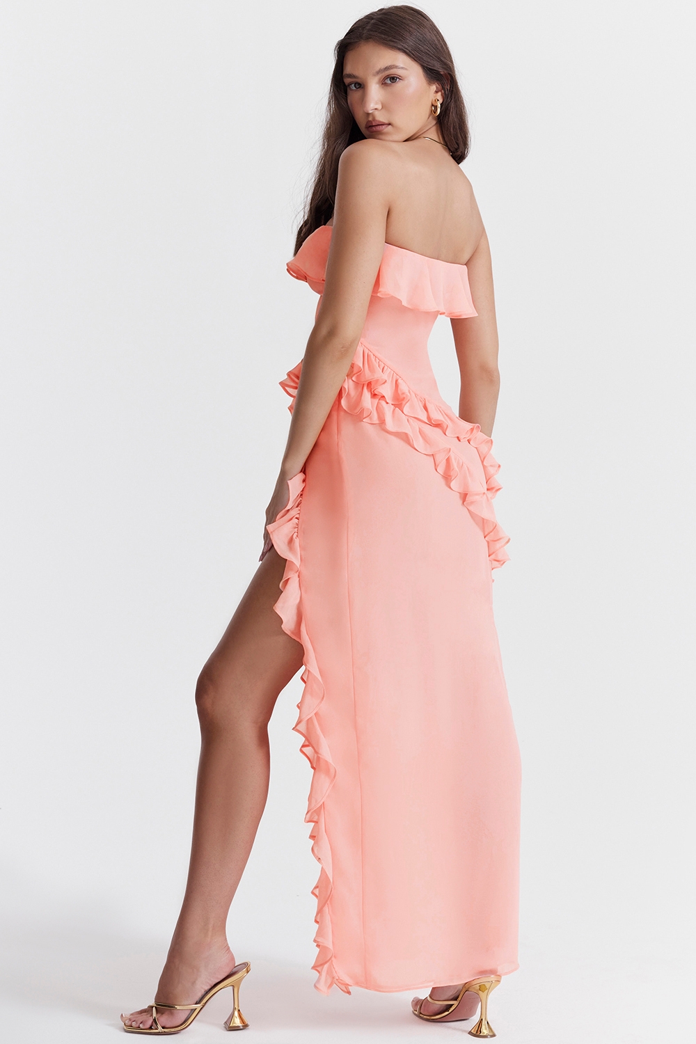 Sarina-Apricot Ruffle Maxi Dress