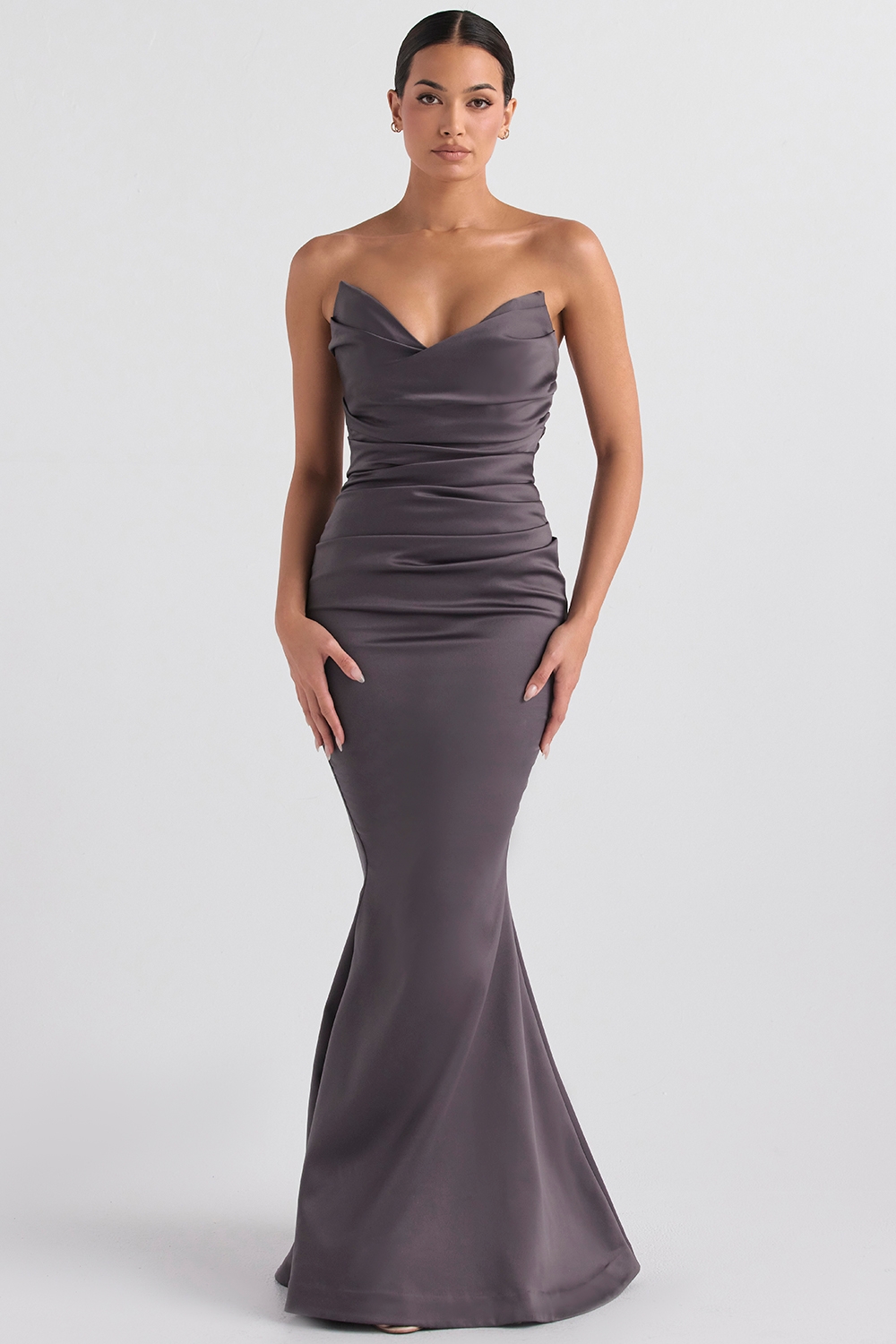 Fleur-Shadow Satin Strapless Gown
