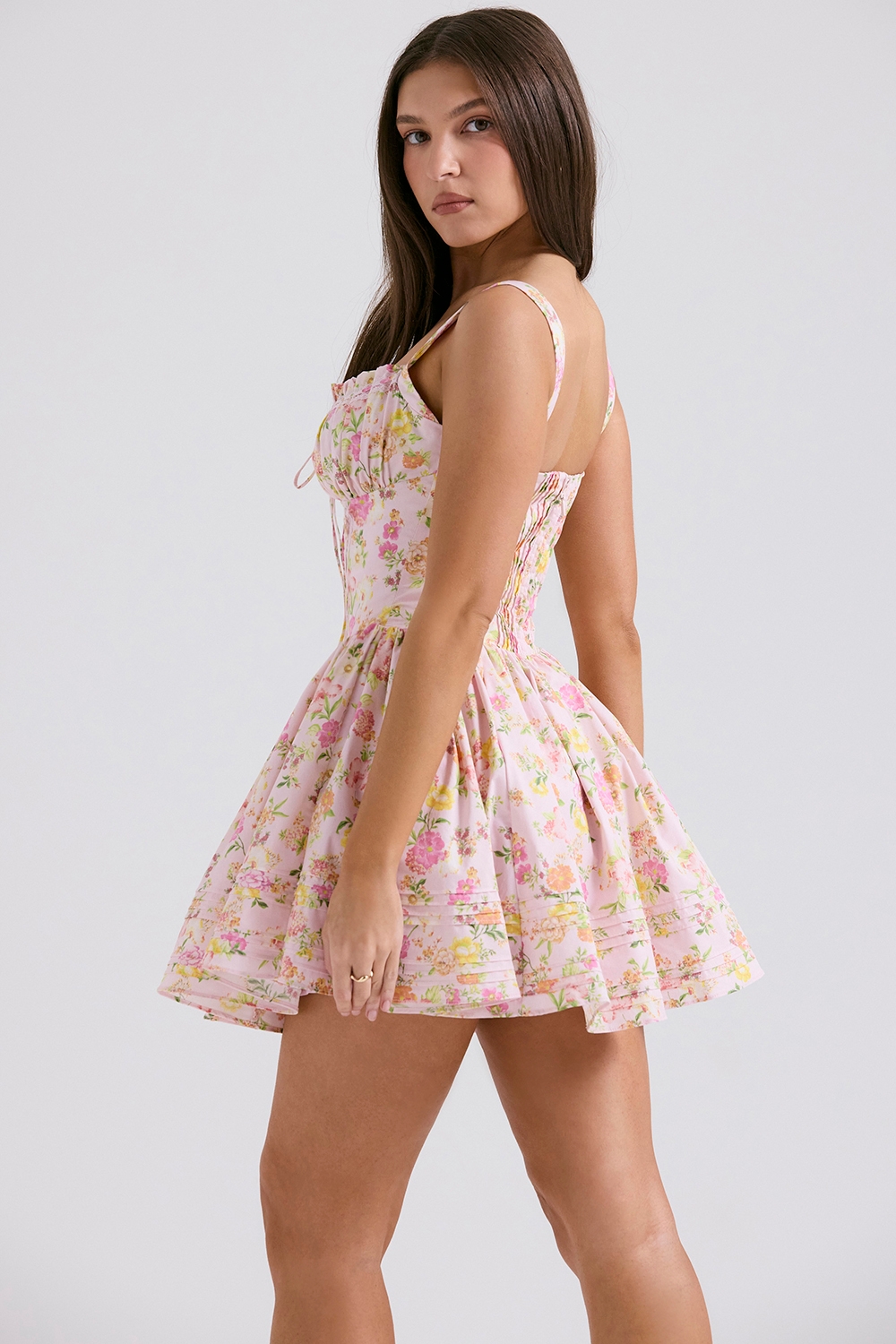 Natassia-Pink Meadow Print Cotton Mini Dress